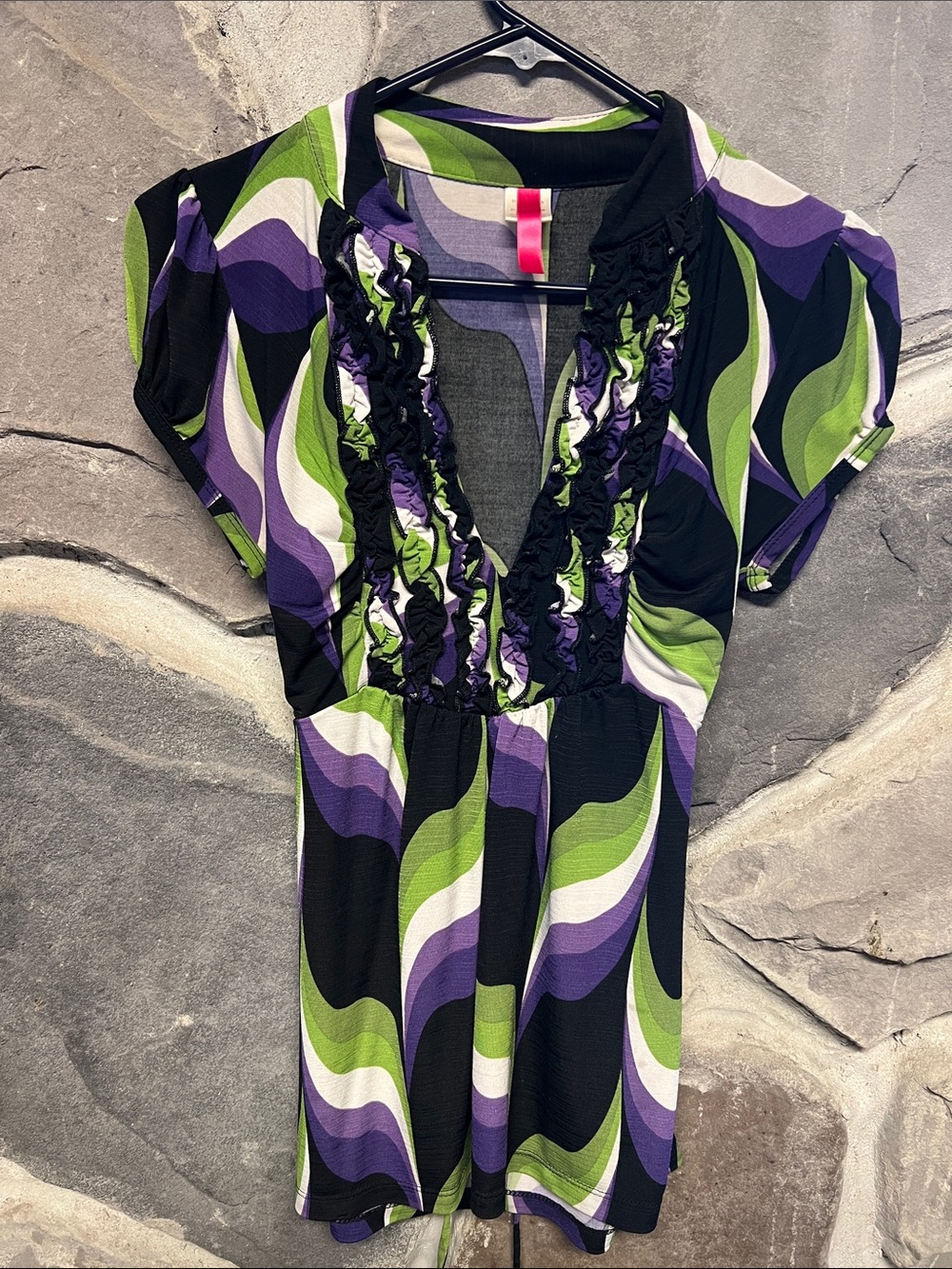 Women’s Purple & Green Ruffle V-Neck Top